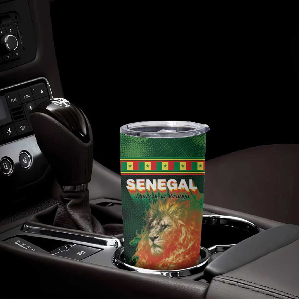Custom Senegal Football Tumbler Cup Fiery Lion Halftone Mix Gradient Map Style