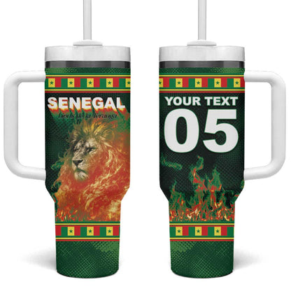 Custom Senegal Football Tumbler With Handle Fiery Lion Halftone Mix Gradient Map Style