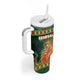 Custom Senegal Football Tumbler With Handle Fiery Lion Halftone Mix Gradient Map Style
