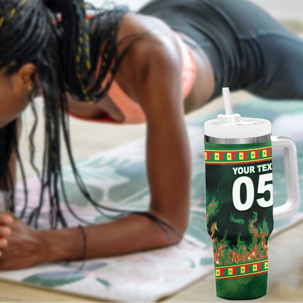 Custom Senegal Football Tumbler With Handle Fiery Lion Halftone Mix Gradient Map Style
