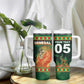 Custom Senegal Football Tumbler With Handle Fiery Lion Halftone Mix Gradient Map Style