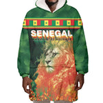 Custom Senegal Football Wearable Blanket Hoodie Fiery Lion Halftone Mix Gradient Map Style