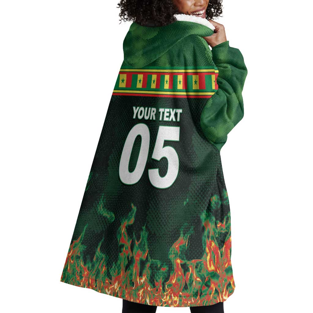 Custom Senegal Football Wearable Blanket Hoodie Fiery Lion Halftone Mix Gradient Map Style