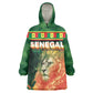 Custom Senegal Football Wearable Blanket Hoodie Fiery Lion Halftone Mix Gradient Map Style