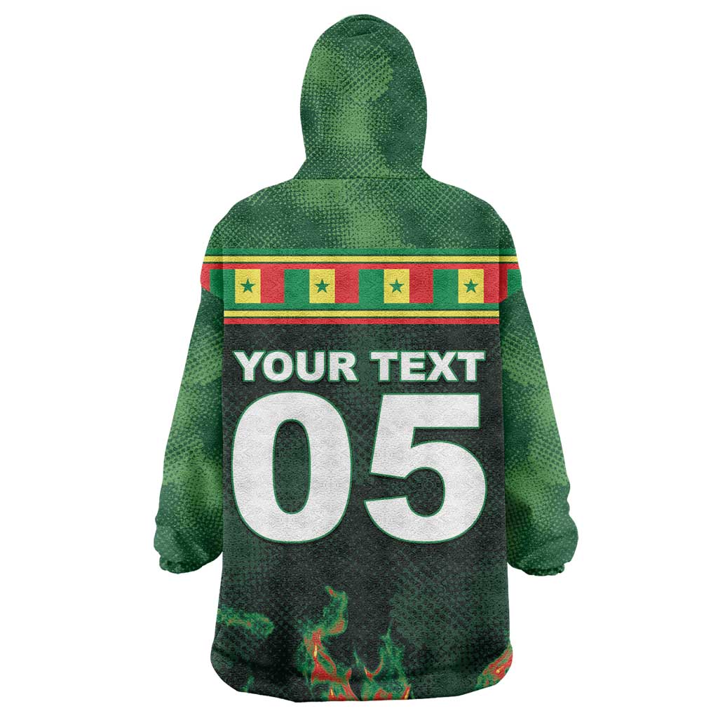 Custom Senegal Football Wearable Blanket Hoodie Fiery Lion Halftone Mix Gradient Map Style