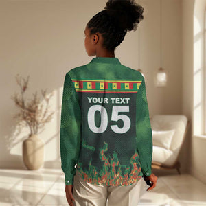 Custom Senegal Football Women Casual Shirt Fiery Lion Halftone Mix Gradient Map Style