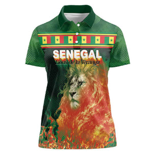 Custom Senegal Football Women Polo Shirt Fiery Lion Halftone Mix Gradient Map Style