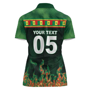 Custom Senegal Football Women Polo Shirt Fiery Lion Halftone Mix Gradient Map Style