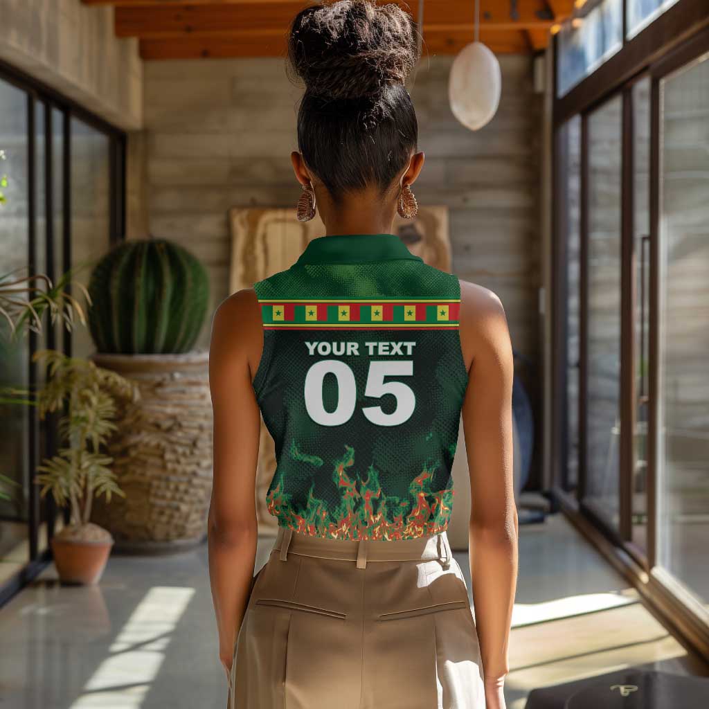 Custom Senegal Football Women Sleeveless Polo Shirt Fiery Lion Halftone Mix Gradient Map Style