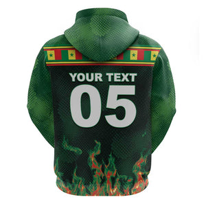 Custom Senegal Football Zip Hoodie Fiery Lion Halftone Mix Gradient Map Style