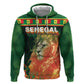 Custom Senegal Football Zip Hoodie Fiery Lion Halftone Mix Gradient Map Style