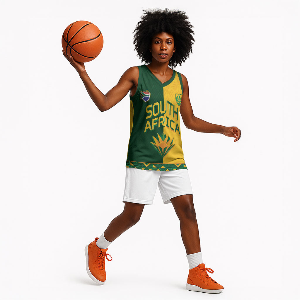 Custom South Africa Football Basketball Jersey Diamond Protea Flower Symmetrical Style