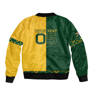 Custom South Africa Football Bomber Jacket Diamond Protea Flower Symmetrical Style