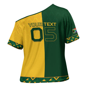 Custom South Africa Football Cross Shoulder Shirt Diamond Protea Flower Symmetrical Style