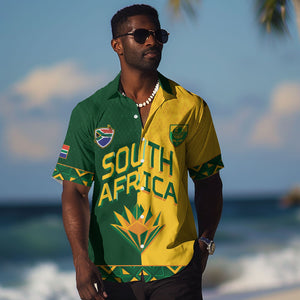 Custom South Africa Football Hawaiian Shirt Diamond Protea Flower Symmetrical Style