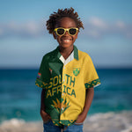 Custom South Africa Football Kid Hawaiian Shirt Diamond Protea Flower Symmetrical Style