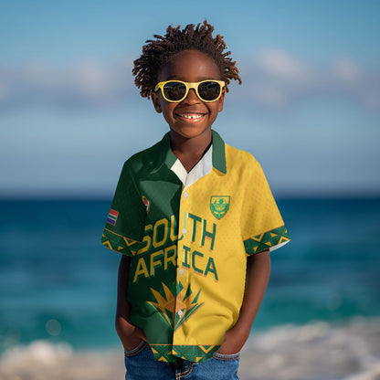 Custom South Africa Football Kid Hawaiian Shirt Diamond Protea Flower Symmetrical Style