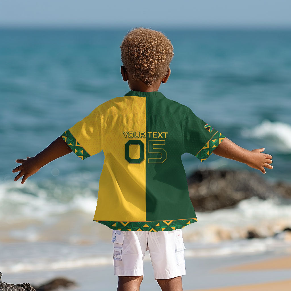 Custom South Africa Football Kid Hawaiian Shirt Diamond Protea Flower Symmetrical Style