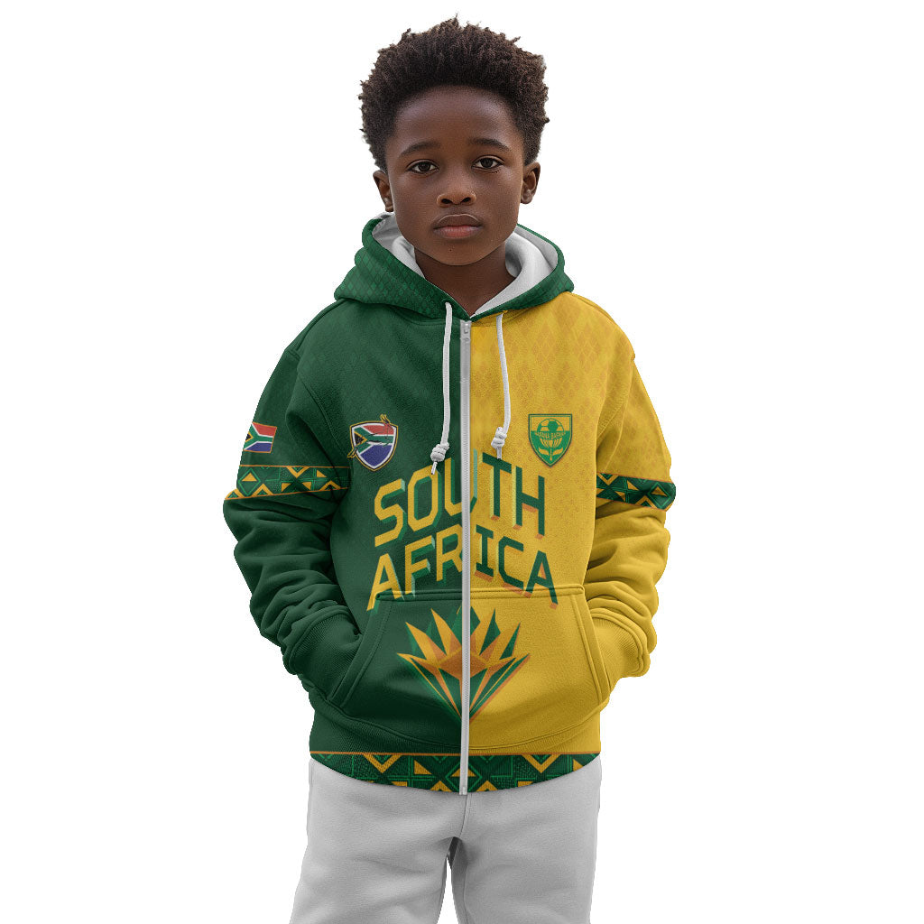 Custom South Africa Football Kid Hoodie Diamond Protea Flower Symmetrical Style