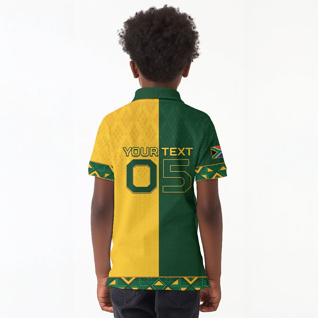 Custom South Africa Football Kid Polo Shirt Diamond Protea Flower Symmetrical Style