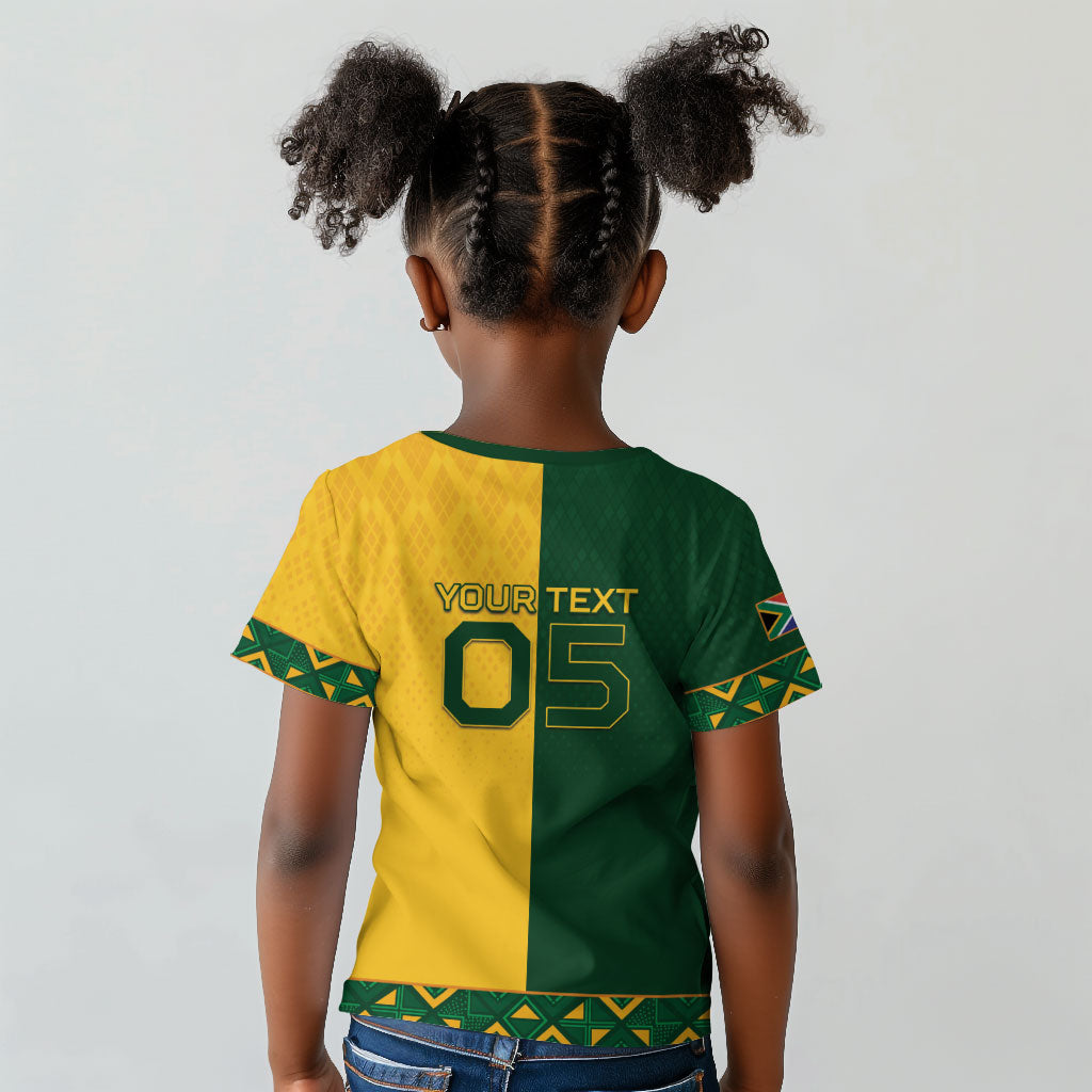 Custom South Africa Football Kid T shirt Diamond Protea Flower Symmetrical Style