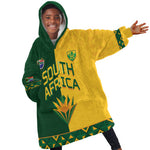 Custom South Africa Football Kid Wearable Blanket Hoodie Diamond Protea Flower Symmetrical Style