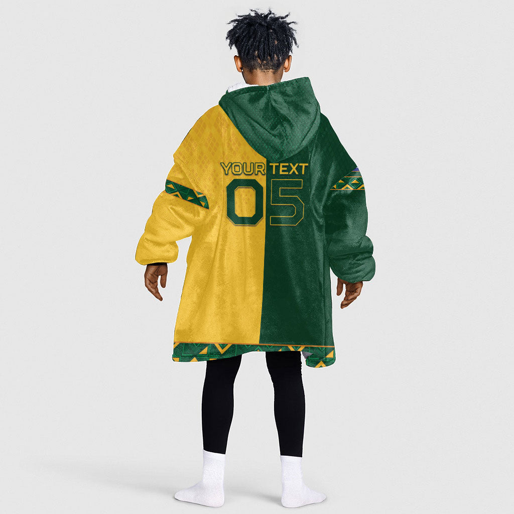 Custom South Africa Football Kid Wearable Blanket Hoodie Diamond Protea Flower Symmetrical Style