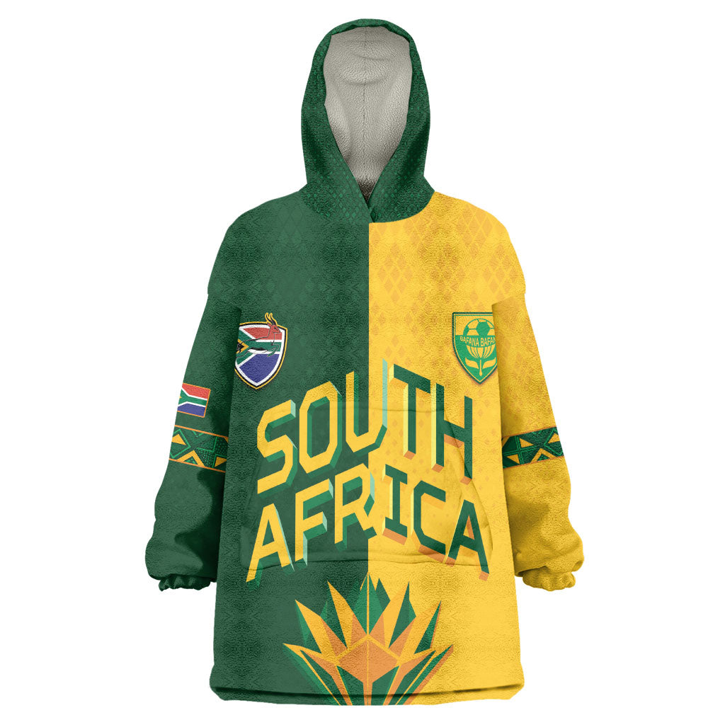 Custom South Africa Football Kid Wearable Blanket Hoodie Diamond Protea Flower Symmetrical Style