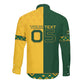Custom South Africa Football Long Sleeve Button Shirt Diamond Protea Flower Symmetrical Style