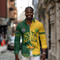 Custom South Africa Football Long Sleeve Button Shirt Diamond Protea Flower Symmetrical Style