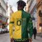Custom South Africa Football Long Sleeve Button Shirt Diamond Protea Flower Symmetrical Style