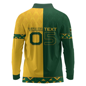 Custom South Africa Football Long Sleeve Polo Shirt Diamond Protea Flower Symmetrical Style