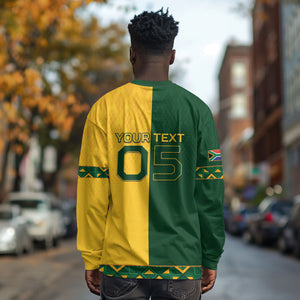 Custom South Africa Football Long Sleeve Shirt Diamond Protea Flower Symmetrical Style