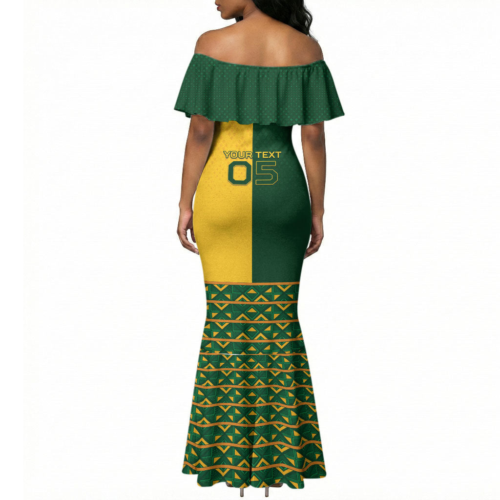 Custom South Africa Football Mermaid Dress Diamond Protea Flower Symmetrical Style