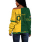 Custom South Africa Football Off Shoulder Sweater Diamond Protea Flower Symmetrical Style