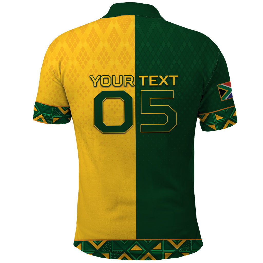 Custom South Africa Football Polo Shirt Diamond Protea Flower Symmetrical Style