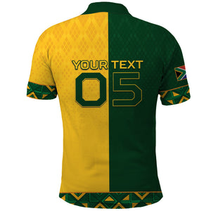 Custom South Africa Football Polo Shirt Diamond Protea Flower Symmetrical Style