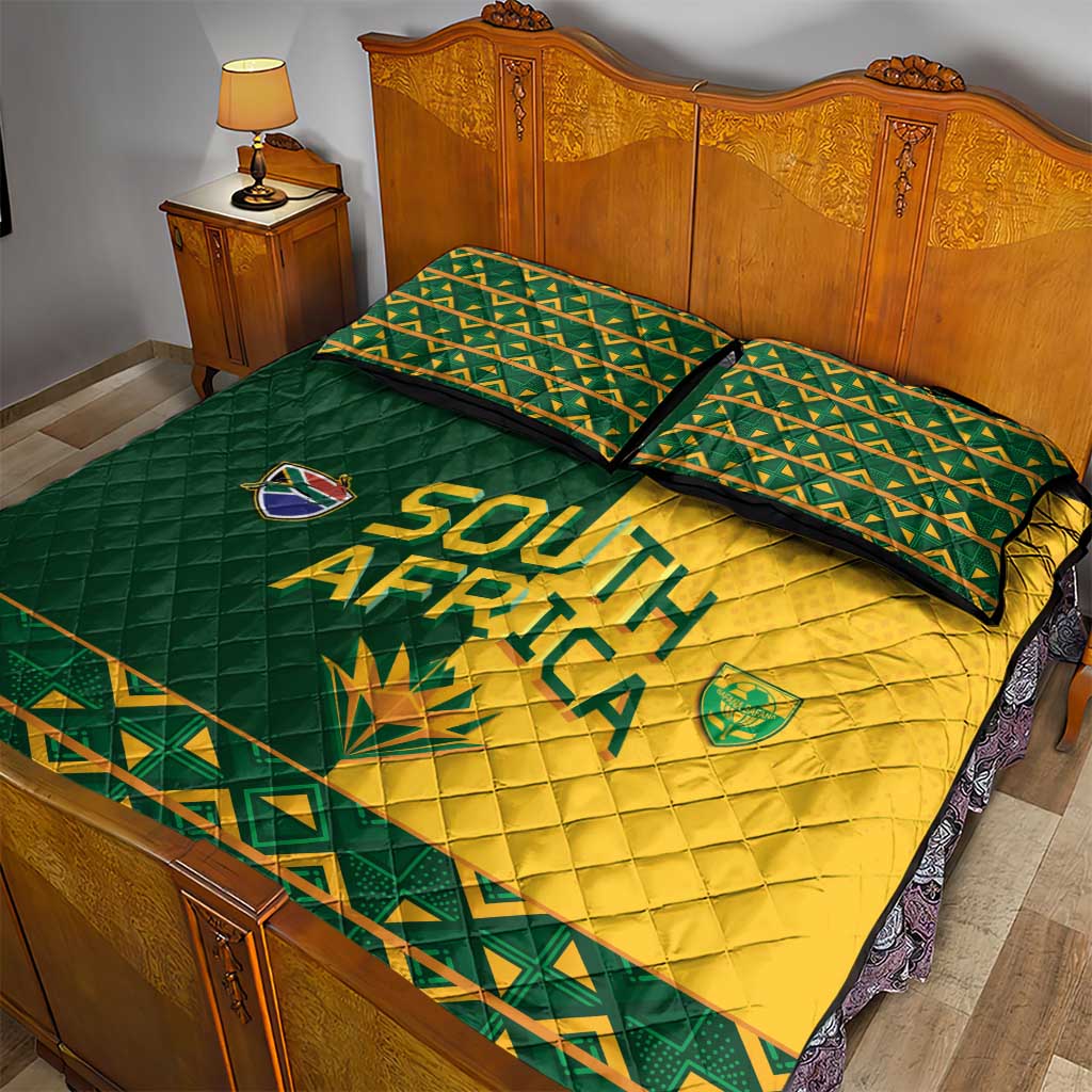 South Africa Football Quilt Bed Set Diamond Protea Flower Symmetrical Style
