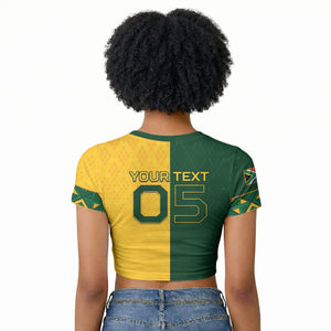 Custom South Africa Football Raglan Cropped T shirt Diamond Protea Flower Symmetrical Style