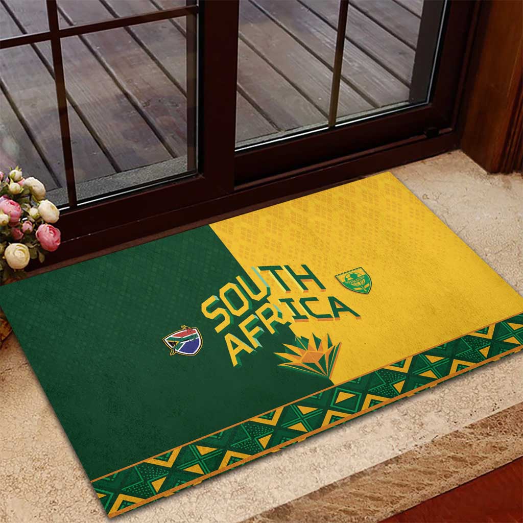 South Africa Football Rubber Doormat Diamond Protea Flower Symmetrical Style