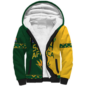 Custom South Africa Football Sherpa Hoodie Diamond Protea Flower Symmetrical Style