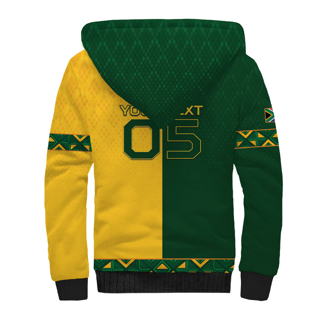 Custom South Africa Football Sherpa Hoodie Diamond Protea Flower Symmetrical Style