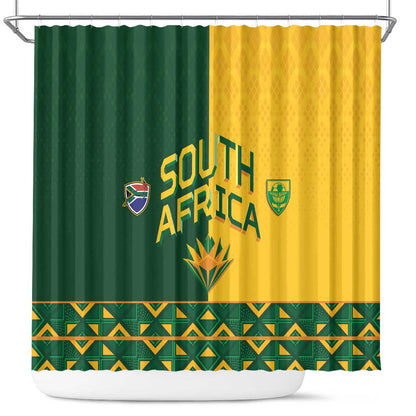 South Africa Football Shower Curtain Diamond Protea Flower Symmetrical Style