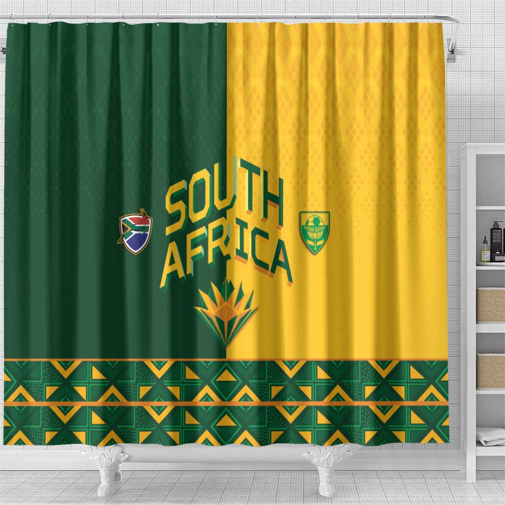 South Africa Football Shower Curtain Diamond Protea Flower Symmetrical Style