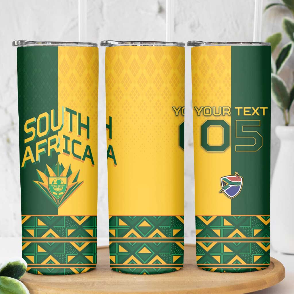 Custom South Africa Football Skinny Tumbler Diamond Protea Flower Symmetrical Style