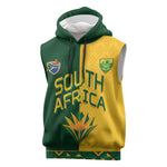 Custom South Africa Football Sleeveless Hoodie Diamond Protea Flower Symmetrical Style