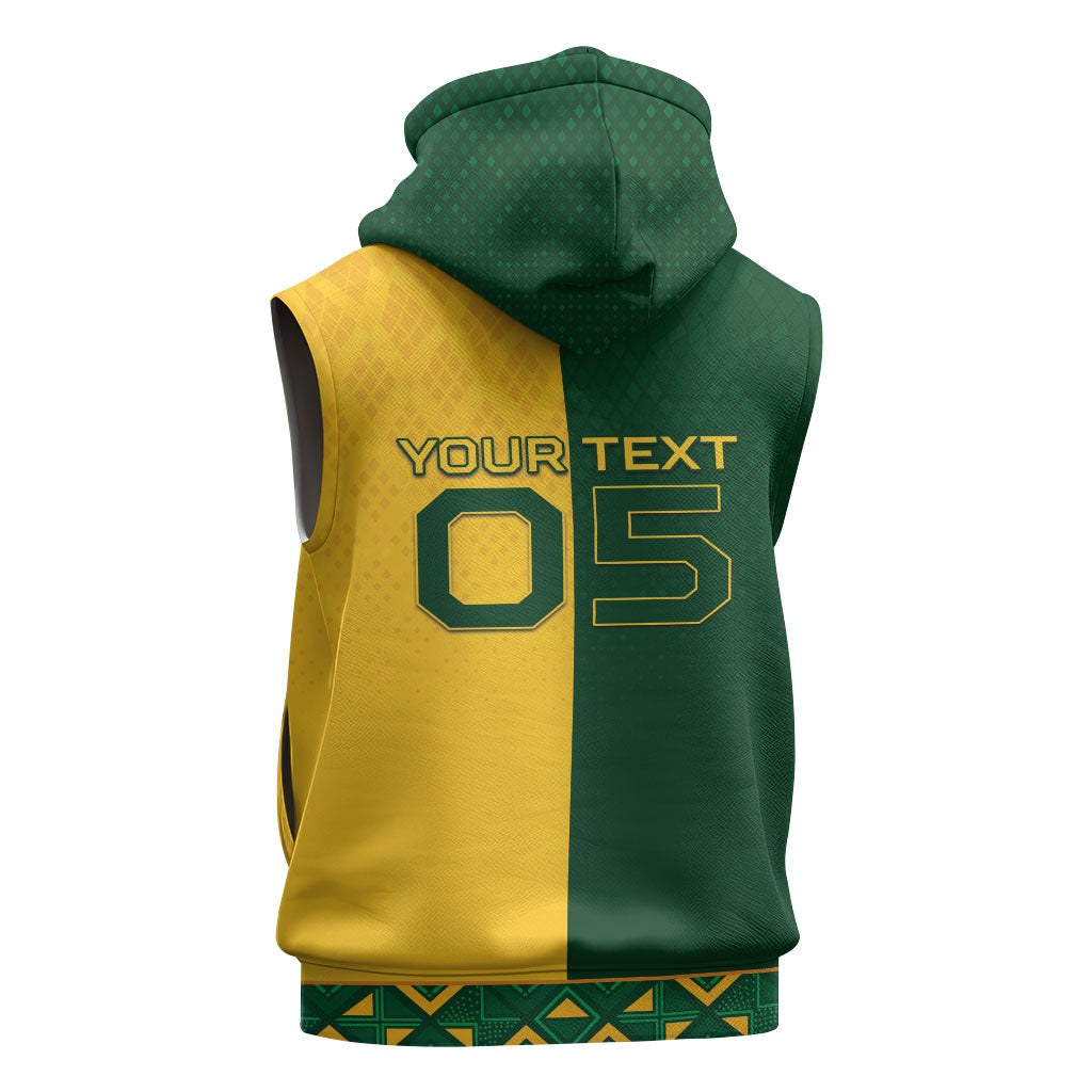 Custom South Africa Football Sleeveless Hoodie Diamond Protea Flower Symmetrical Style