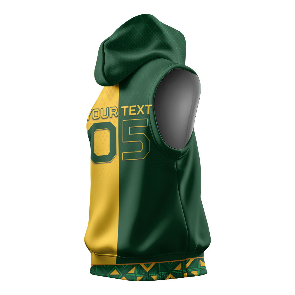 Custom South Africa Football Sleeveless Hoodie Diamond Protea Flower Symmetrical Style
