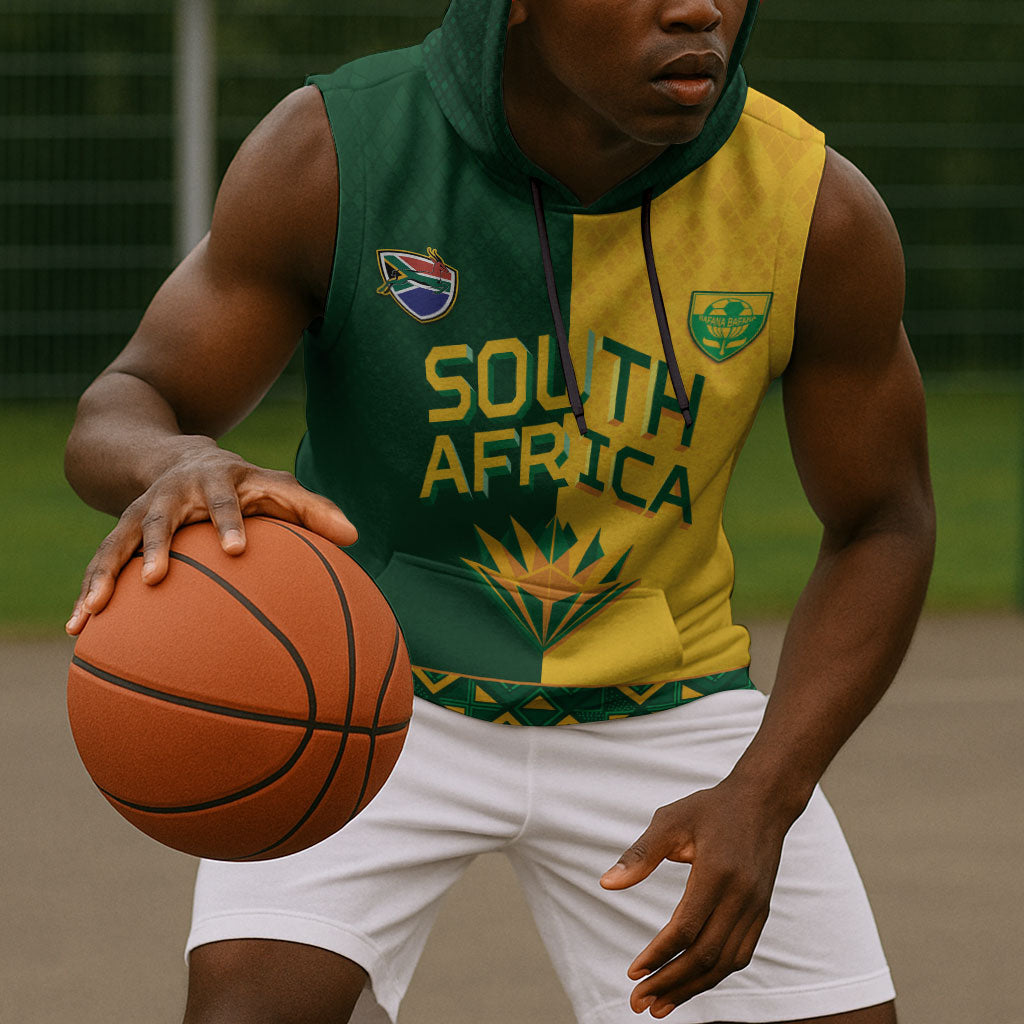 Custom South Africa Football Sleeveless Hoodie Diamond Protea Flower Symmetrical Style