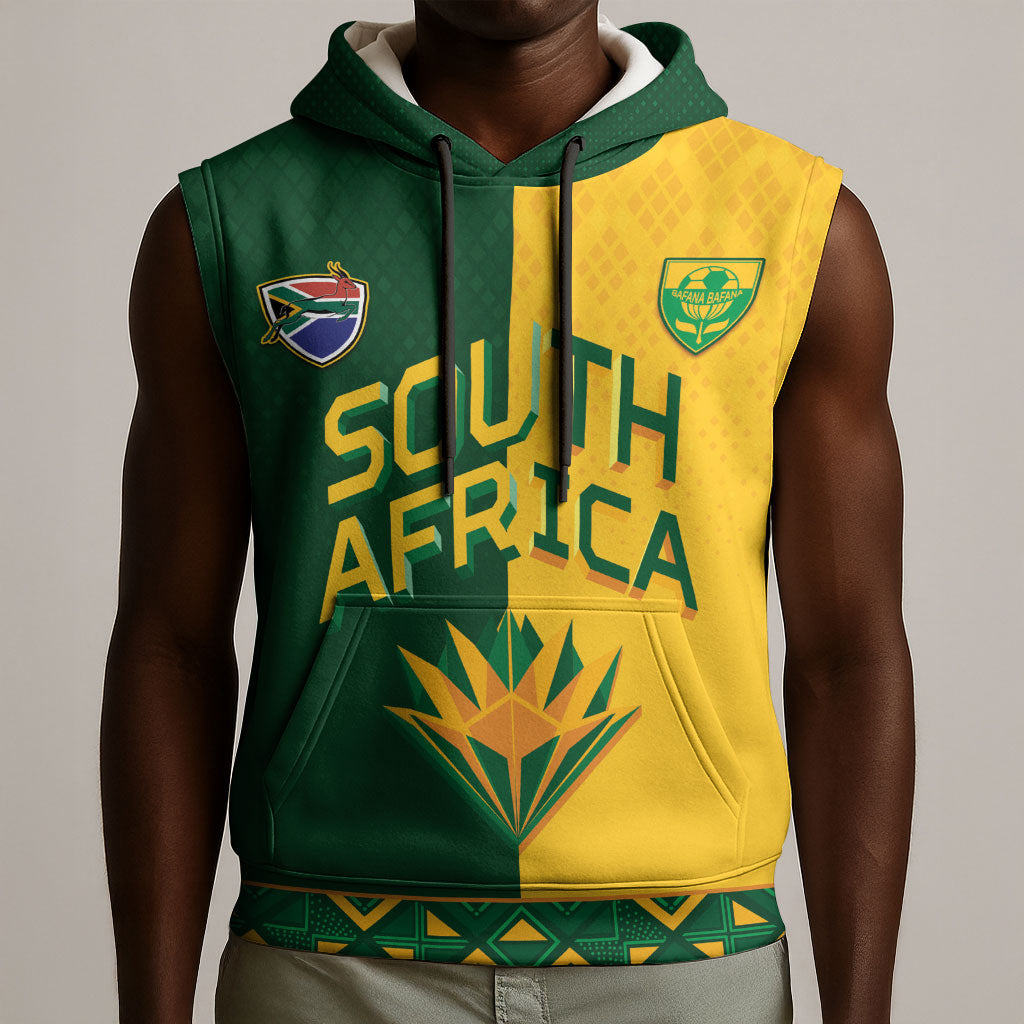 Custom South Africa Football Sleeveless Hoodie Diamond Protea Flower Symmetrical Style